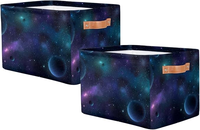 Nebula Galaxy Planet Storage Basket Cloth Storage Cube Basket Bins | Collapsible Cloth with Handles Rectangular Toys Nursery Bedroom Home Office