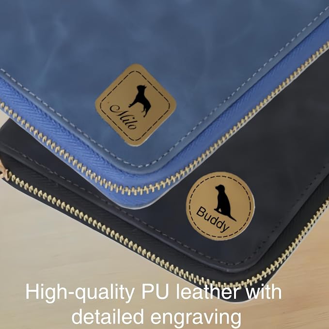 TSD Custom Pet Health Record Holder Bag Personalized Vaccine Card Wallet Engraved with Pet Name A6 Leather Pouch for Dog Cat Vet Travel Organizer