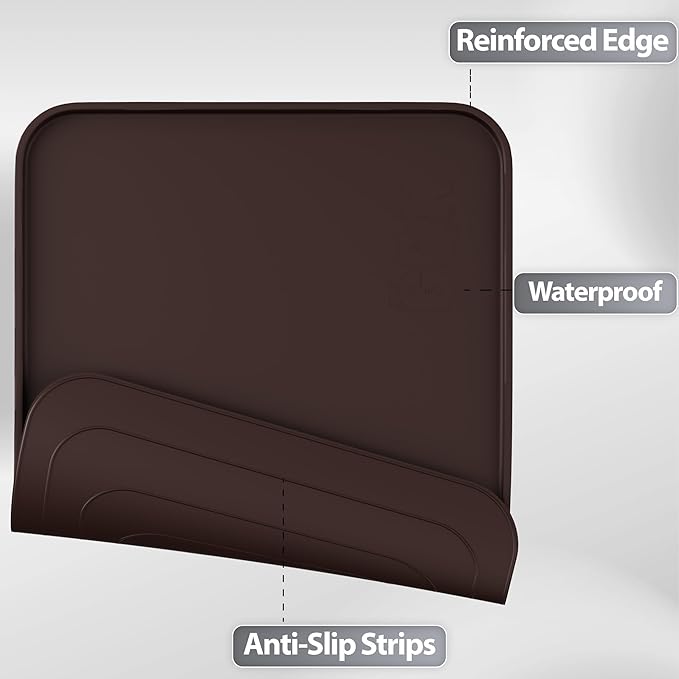 Silicone Dog Food Mat, Waterproof Anti-Slip Pet Feeding Mat with Warped Resistant Raised Edge,Spill-Proof Lip Floor Protection,Dishwasher-Safe Pet Placemat for Dogs & Cats(L 24" x 16" Brown)