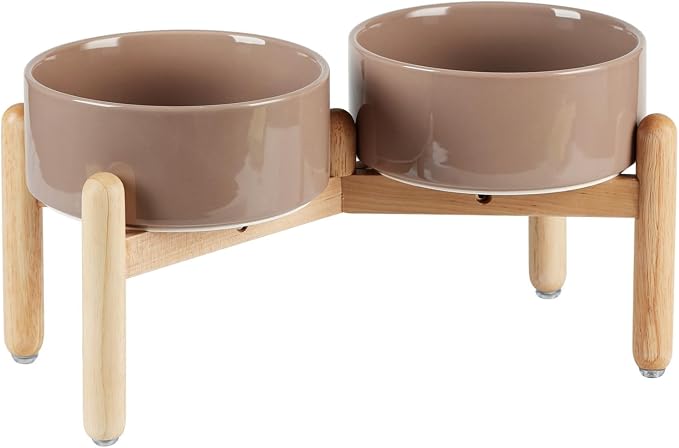 Havniva Ceramic Dog Bowls Elevated, Raised Dog Food Bowl for Medium Dogs | 7.3” Elevated Dog Bowls, Non-Slip Wood Stand, Dog Food and Water Bowl Set, Dog Feeding Dish, Large Capacity Pet Water Bowl