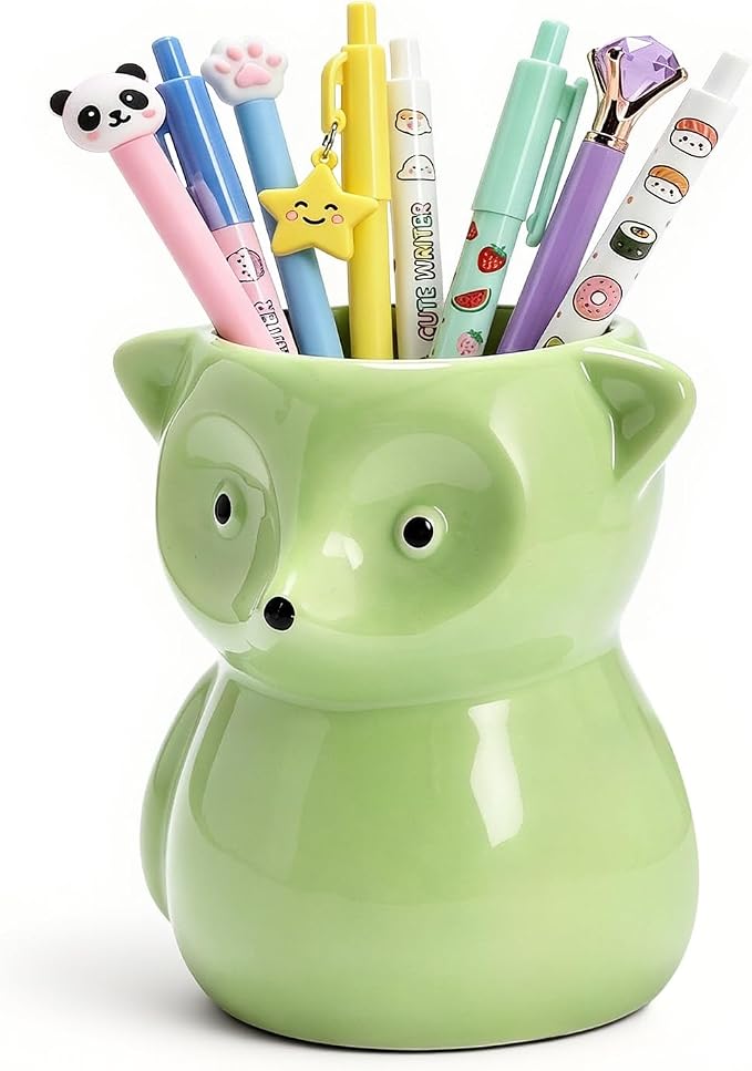 Ceramic Fox Shaped Pen Pencil Holder for Desk Decoration Accessories Fox Decor Makeup Brush Pen Cups Office School Ideal Gifts for Women, Mom or Birthdays
