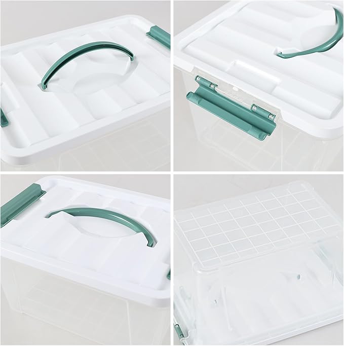 Clear Storage Latch Box/Bin, 2-Pack (14 QT & 7QT) | Plastic Organizing Container with Handle/Lids, Stackable Organizer Boxes for Closet, Pantry, and Craft Storage