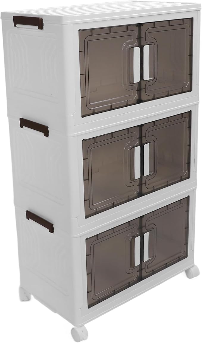 Brrnoo Stackable Storage Bins with Wheels, 3 Tier Medium Closet