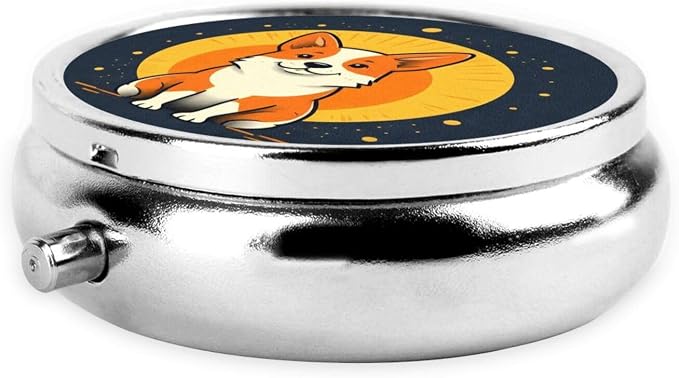 Playful Corgi Portable Pill Organizer | 3 Compartment, With Mirror, For Men Women, For Daily Supplements, Vitamins, Fish Oil, Jewelry, Candy, Travel