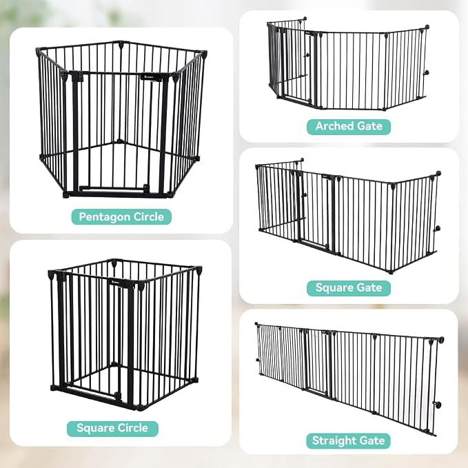 COMOMY 127.8" Extra Wide Baby Gate, Dog Gate for House Stairs Doorways | Auto Close Pet Gate with Door Walk Through, 5 Metal Panels, Hardware Mounted Baby Fence Indoor Outdoor(30" Tall,Black)