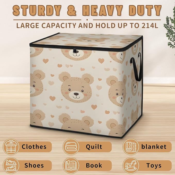 Bear Large Storage Bags, Fabric Bed Storage Containers, Foldable Closet Organizers for Blanket, Clothing, Comforter, Bedding, Cute Bear