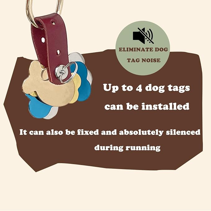 Pet ID Tag Silencer - Dog & Cat Collar Leather Connector | Holder Up to 4 Dog Tags(Red)