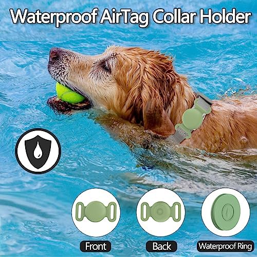 Waterproof Dog Collar with Airtag (1st & 2nd Gen) Holder, 2 Pack | Lightweight Silicone Hidden AirTag Holder for Dog Collar, Anti-Lost AirTag Case for Pet Cat Dog GPS Tracker (Pink & Green)