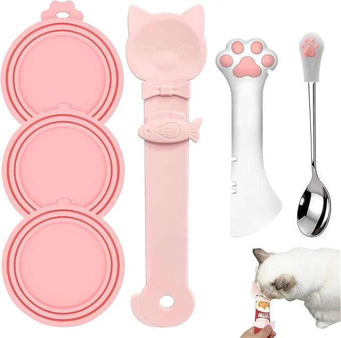 6PCS Set Cat Treat Spoon Squeeze,Can Lids, Opener Spatula and Spoon