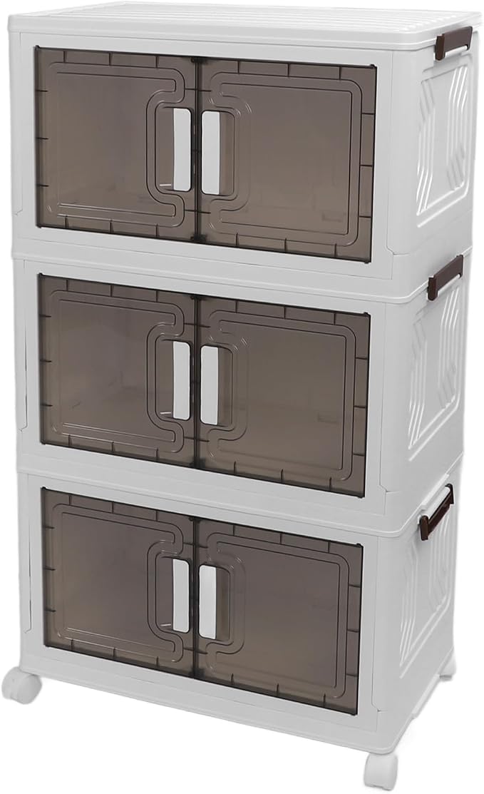 Brrnoo Stackable Storage Bins with Wheels, 3 Tier Medium Closet