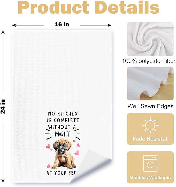 Mastiff Gifts Kitchen Towels, Mastiff Dog Dish Tea Towels for Kitchen Decor, Dog Lovers Mom Dad Gifts Decorative Hand Towel, 16x24 Inches Set of 2