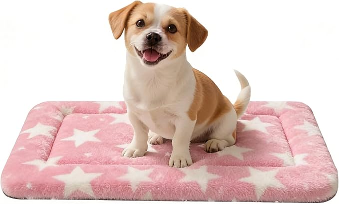 Dog Bed Mat, Reversible Crate Pad & Cute Dog Bed - Machine Washable Kennel Mat with Ultra Soft for Small Dogs (Big&Small Stars Pink, 24" L*18" W*1.5" Th)
