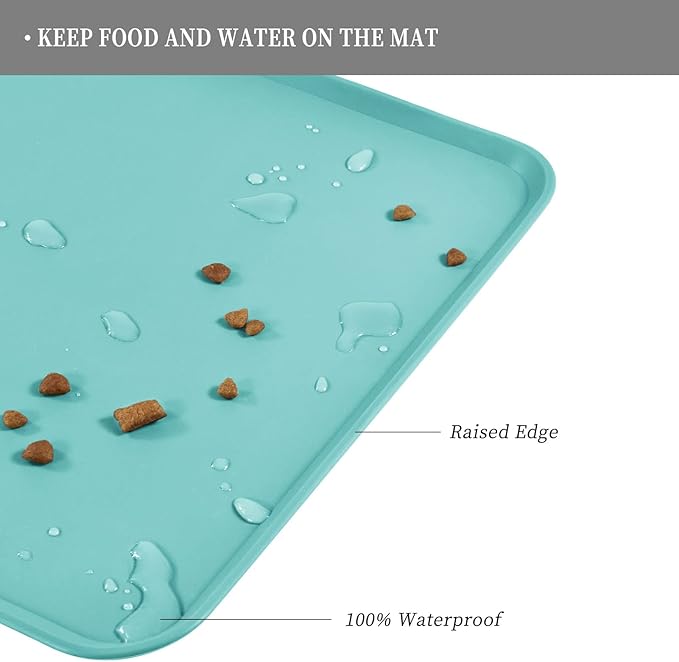 Reopet Waterproof Pet Feeding Mat, Non-Slip Silicone Placemats for Dog Cat Food and Water Bowl, High Raised Edges to Prevent Spills and Protect Floors