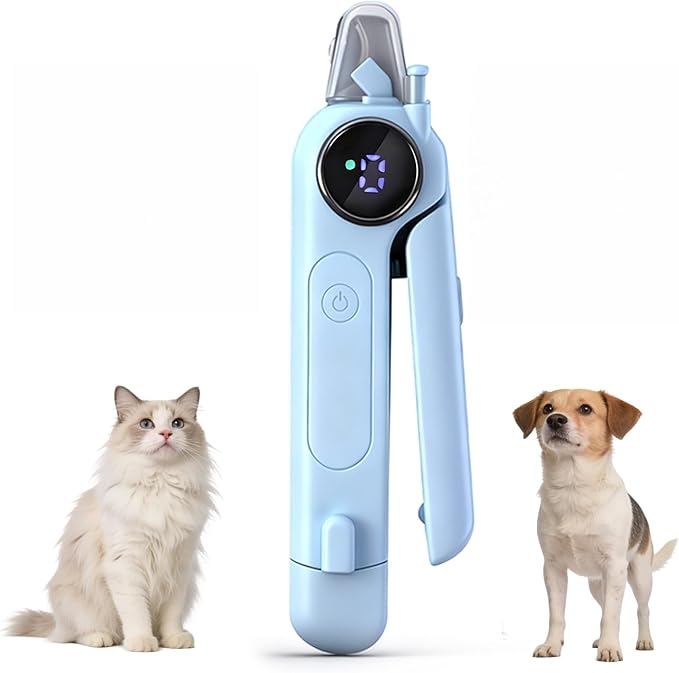 2-in-1 Dog Nail Clippers & Grinder, LED Light for Black Nails, Heavy Duty Smart Display Electric Pet Nail Trimmer, 3 Speed Quiet Rechargeable for Small Medium Large Dogs Cats (Blue)