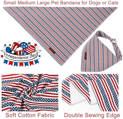 4th of July Dog Bandana, Patriotic Puppy Bandana for Small Medium Dog, Cotton American Flag Pet Triangle Bid Scarf Kerchief for Girl Boy Dogs or Cats