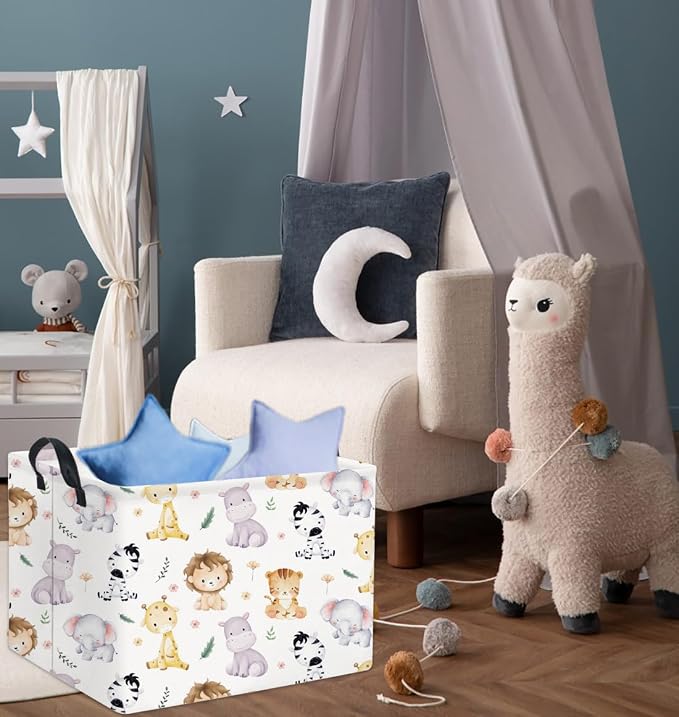 Rectangular Animal Basket Baby Kids Storage Basket for Boys Animal Room Decor Cute Storage Organizer Bins Bedroom(4 Animals Pattern)