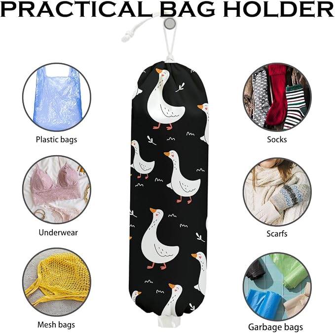 2 Pcs Goose Plastic Bag Holder, Wall Mount Trash Bag Holder 22.5x9 Inch | Silly Goose Reusable Grocery Bags Organizer Storage Dispenser for Home Kitchen Pantry, Floral Gifts for Women Mom