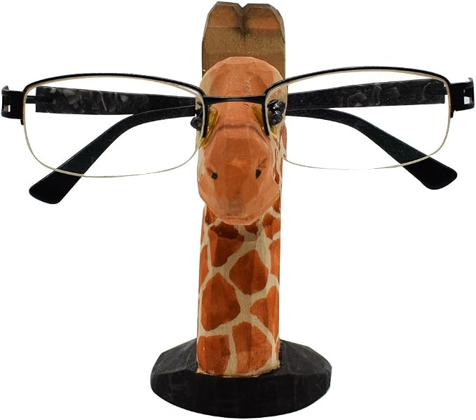 Handmade Wood Carving Eyeglasses Spectacle Holder Stand Sunglasses Display Rack Home Office Desk Décor Gift (Giraffe)