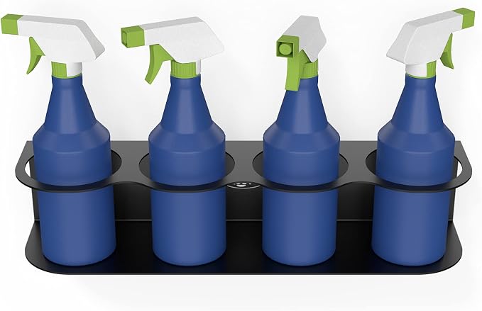 4 All-Purpose Spray Bottle Holder | Easy Install Wall Mount Hardware Included | Heavy-Duty Powder Coated Steel Storage Rack for Garage And Home | Craft Workspace Paint Bottle Organizer USA Made