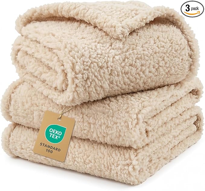 1 Pack 3 Calming Blankets Fluffy Premium Fleece Pet Blanket Soft Sherpa Throw for Dog Puppy Cat Beige Small (23" x16'') | Fluffy Throw Blanket Washeble for Crate Bed Couch Indoor. Cozy Pet Blanket, Puppy Essentials Dog gift,Beige,Small