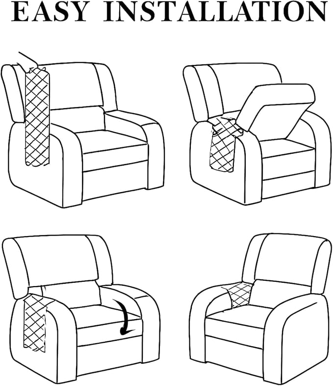 Recliner Arm Covers with Pockets & Headrest Protector- Non-Slip Quilted Stretch Armrest Covers, Washable Sofa Armchair Organizer for Couch, Pet Scratch Resistant(Light Gray)