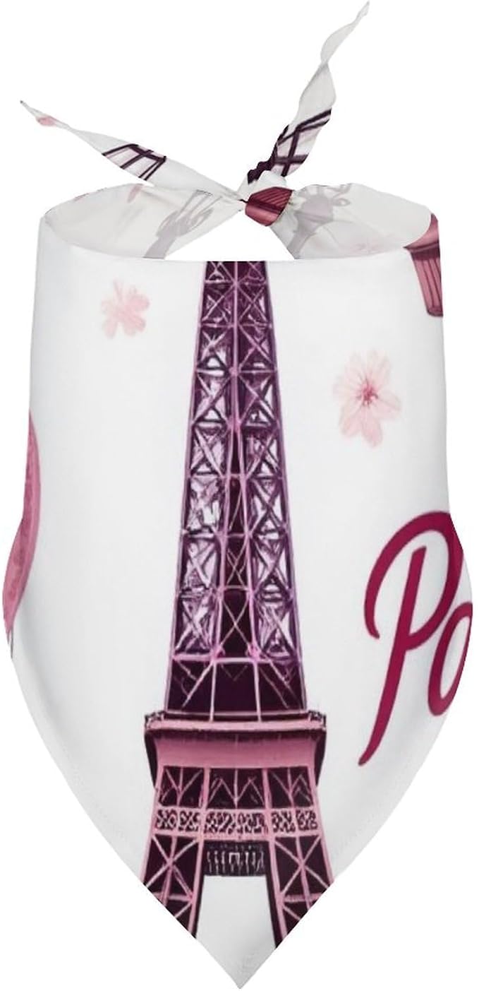 Lightweight and Breathable Pink Paris Eiffel Tower Pet Scarf Accessories for Small, Medium, Large Dogs, Cats Beach Outings, Going Out, Daily Use