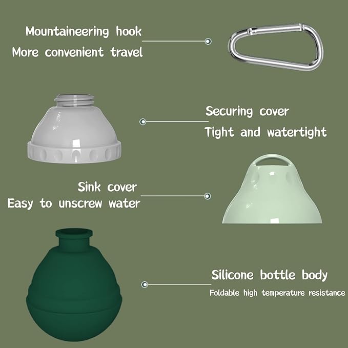 Dog Travel Water Bottle Detachable Bowl Leak Proof Portable ，Silicone Bottle Body，Collapsible and Suitable for Small Pets for Outdoor Walking, Hiking, Travel (Green2, 200ml2)