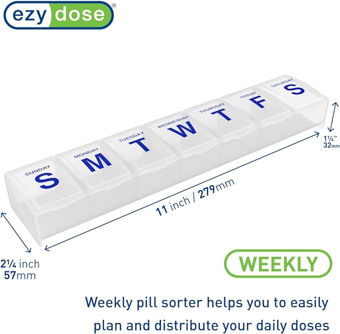 Ezy Dose Weekly (7-Day) Pill Organizer, 3X-Large Medicine Planner, Clear