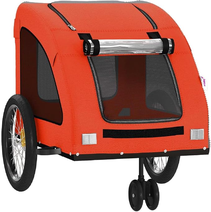 Pet Bike Trailer for Small Dogs, Foldable Bicycle Cargo Trailer with Iron Frame and Oxford Fabric, Includes Mesh Windows, Reflectors and Flag for Safety