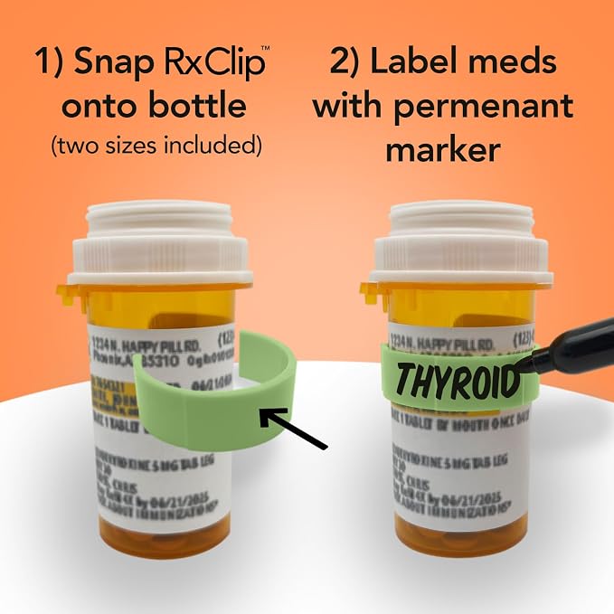 20 Pack Medicine Bottle Label Clips for Easy Medication Identification - 20ct Multipack with Marker (Pistachio)