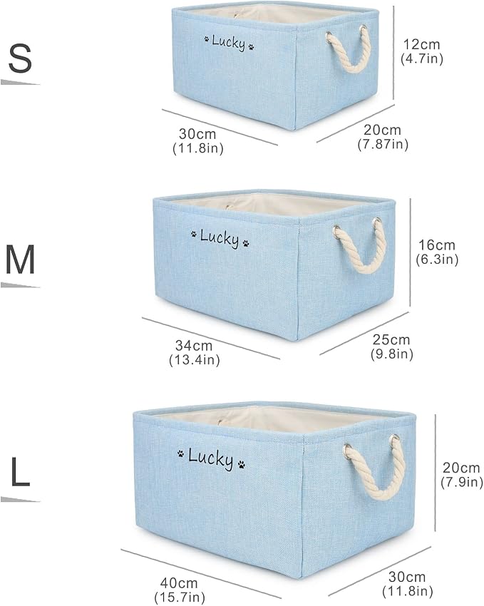 Personalized Dog Toy Storage Basket Bin, Customized Pet's Name Storage, Collapsible Organizer Box for Dog Toys, Clothing, Apparel & Accessories (Blue, L)