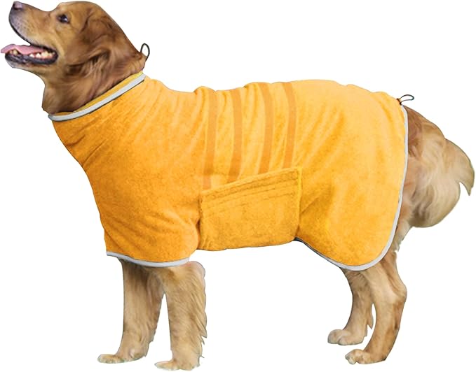 Dog Robe - Fast Drying Towel - Microfiber Super Absorbent Pet Bathrobe, Adjustable Collar & Belly Strap (Yellow, XXX-Large)