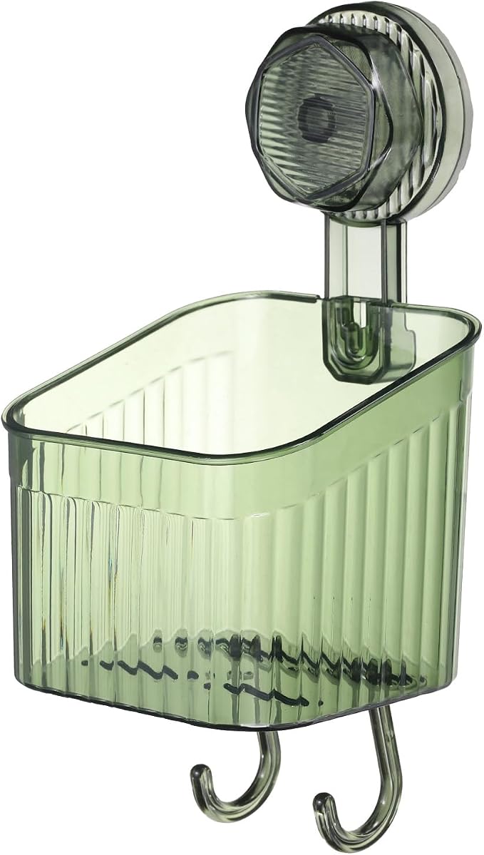 uxcell 1Pcs Suction Cup Shower Caddy with Hooks, 3.7 Inch Suction Cup Shower Organizer Shelf Wall Mount Dispenser Rack Storage Shelf for Bathroom Kitchen, Green