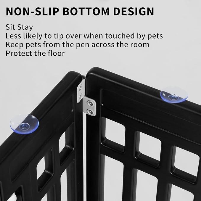 Pet Playpen Foldable Gate for Dogs Heavy Plastic Puppy Exercise Pen Small Pets Fence Puppies Folding Cage 4 Panels for Puppies and Small Dogs House Black (33.5x33.5 Inches)