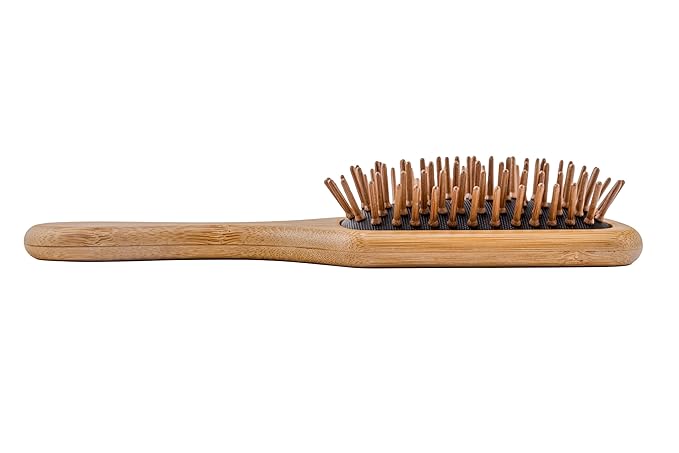 Large Bamboo Dog Grooming Brush for Medium & Large Dogs, Ergonomic Handle, Wooden Pin Bristles, Flexible Rubber Cushion, Sustainable Deshedding & Detangling