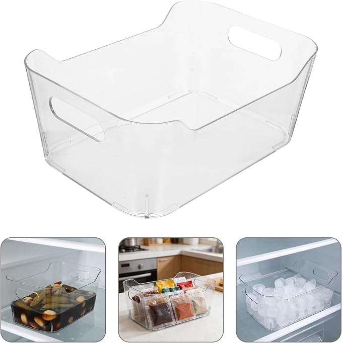 6pcs Plastic Storage Box Pet Organizer Bin for Food Pantry Supplies | Comfortable to Hold Handles, Easy Clean Surfaces, Visibility, Resists Extreme Temperatures, for Sink Bins and Fridge Crisper