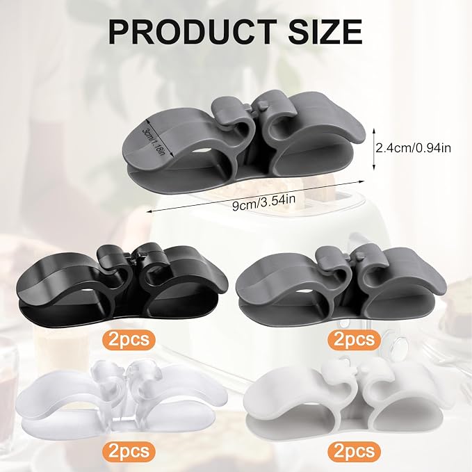 Cord Organizer Kitchen Appliance Cord Holder Adhesive Cable Wrap - Strong Sticky Cord Wrapper for Appliances, Fits Flat & Curved Surfaces, 8 Pack for Coffee Maker Air Fryer Mixer