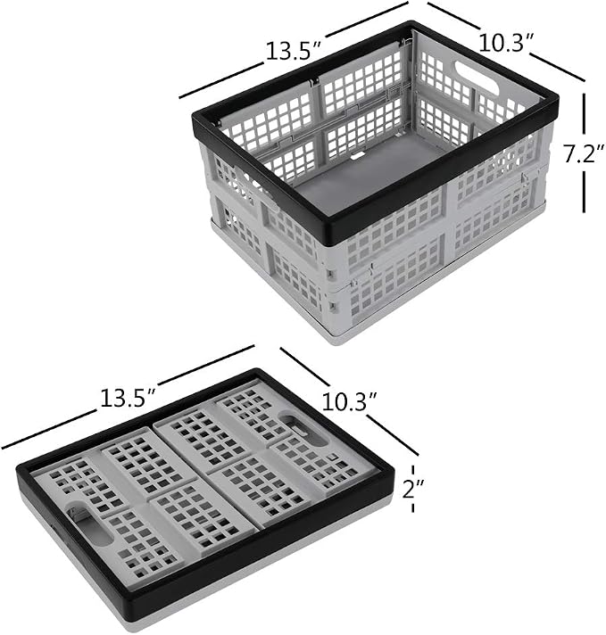 Jekiyo 16 L Folding Storage Crates, Plastic Collapsible Basket Bin Set of 3 | Stackable, Grey