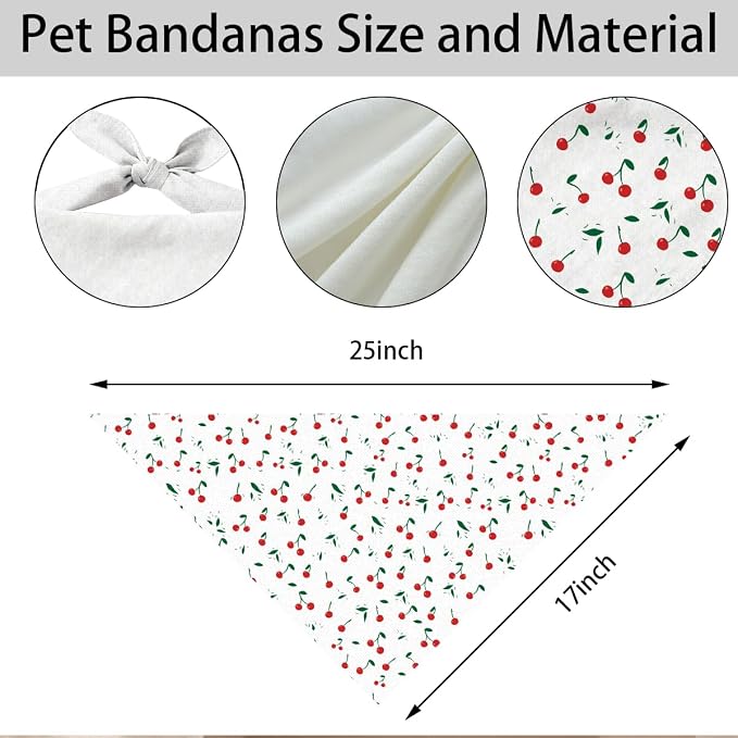 Fruit Dog Bandana, Red Berry Pattern Pet Triangle Scarf for Small Medium Large Dogs, Cute Summer Puppy Bandana for Daily Walks Picnic Photos