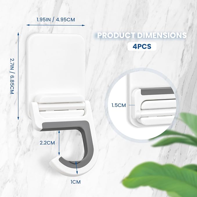 4 Pcs White Broom and Mop Holder Wall Mount Self-Adhesive Anti-Slip Gripper Cleaning Organizer Mop Handle Hanger Multi-Purpose Hook for Household, Home, Kitchen,Bathroom, Garden, Garage Storage