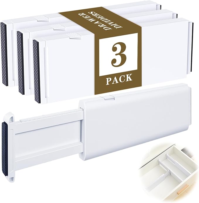 Drawer Dividers for Clothes 4" High 10.9"-18" Expandable Dresser Drawer Organizer Plastic Separators for Kitchen 3 Pack