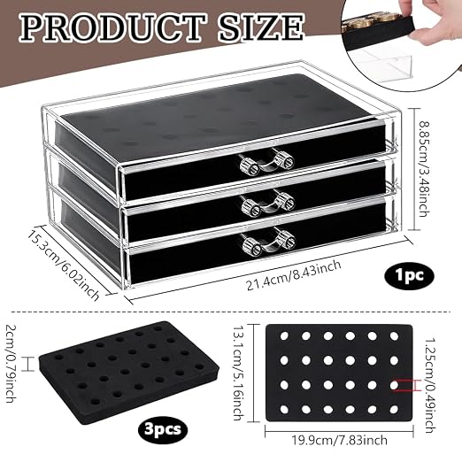NBEADS 72-Slot Wax Seal Stamp Head Storage Organizer, PET Clear Stamp Case with 3 Drawers Wax Seal Stamp Heads Storage Case Great Tool with EVA Foam Pad for Sealing Stamps, 8.43x6.03x3.48inch