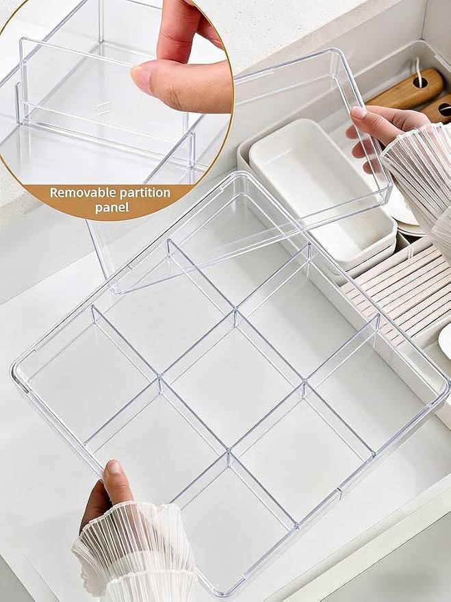 Expandable Drawer Storage Box with 6 Removable Dividers - 2.04" Depth for Light Drawers, Kitchen Utensils, Cosmetics, Office Supplies Organizer (10.43" Length, 20.27" Width)