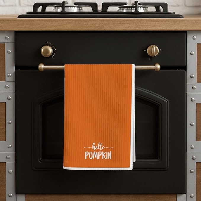 Thanksgiving Orange Pumpkin Kitchen Towels Fall Decor Gifts for Home,Hello Pumpkin,Flour Sack Dish Towels,Tea Towel Baking Cooking Drying Cloth for Kitchen,Fall Farmehouse Decoration