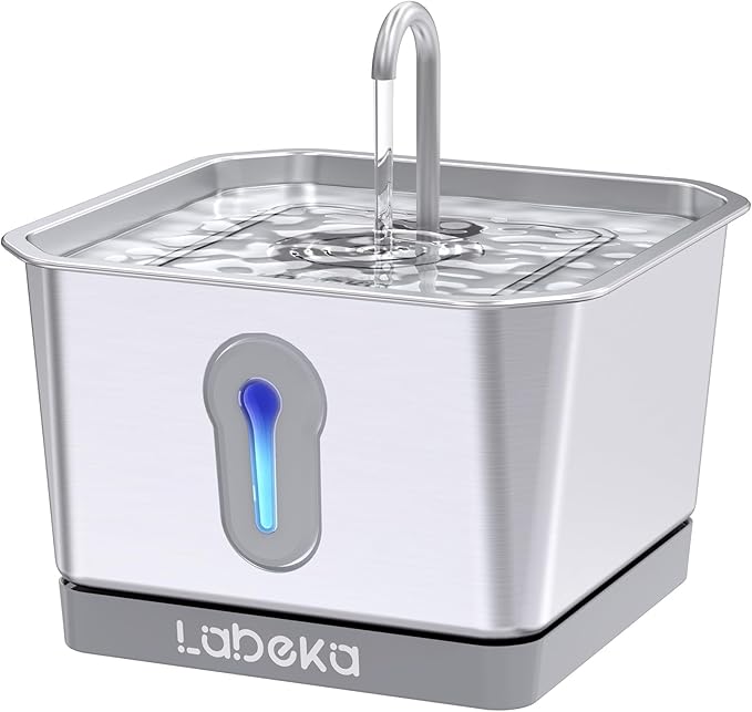 135oz/4L Wireless Cat Water Fountain, [304 Stainless Steel]&[Water and Electricity Separation Safety Design], Pet Fountain for Cats Inside, Easy to Clean for Cats and Dogs (Silver+2Filters)