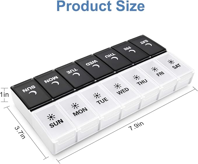 DANYING Large Pill Organizer 2 Times a Day, Weekly Pill Box 2 Per Day, AM PM Pill Case, Day Night Pills Container 7 Day, Vitamin Case Twice a Day, Black & White