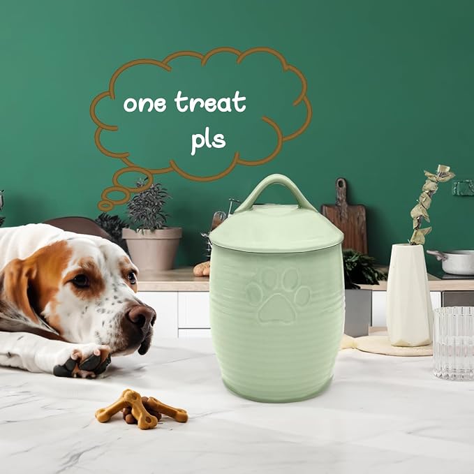Large Dog Treat Container Airtight, Cute Dog Treat Jar with Lids,Rustic Dog Treat Storage Container, Ceramic Cat Food Jars for Kitchen Counter, Green | Large Capacity Doggie Cookie Jar for Countertop, Airtight Lid Keep Food Fresh, Sturdy Durable, Cute ...