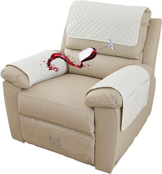 Water-Resistant Sofa Armrest and Headrest Covers, 2 Pockets | Quilted polyester helps shield recliners, loveseats and sofas from daily wear; silicone backing and fasteners improve grip