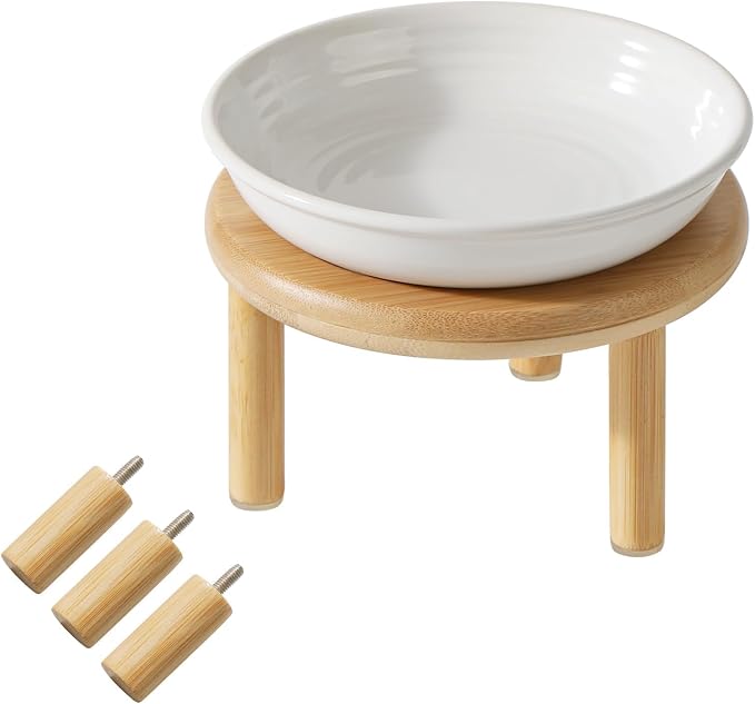 Havniva Elevated Cat Bowls, Ceramic Cat Bowl with Bamboo Stand Wide Opening | 5.7” Raised Cat Food Bowls, Whisker Friendly Cat Dish, Anti-Slip Cat Water Bowls, Shallow Cat Bowls, Cat Food & Water Bowl