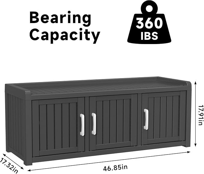 ROJIK Shoe Cabinet Waterproof UV-Resistant,Storage Bench Indoor Outdoor with Adjustable Shelves,for Entryway Bedroom,Hallway,Living Room(3 Door, Black)